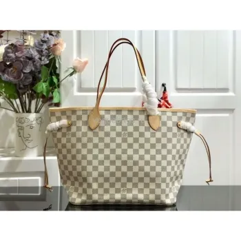 LV N41361 Louis Vuitton Neverfull MM Damier Azur N41605 Taška Růžová