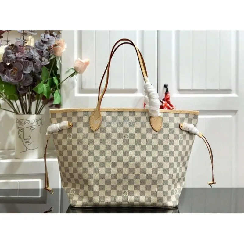 LV N41361 Louis Vuitton Neverfull MM Damier Azur N41605 Taška Růžová