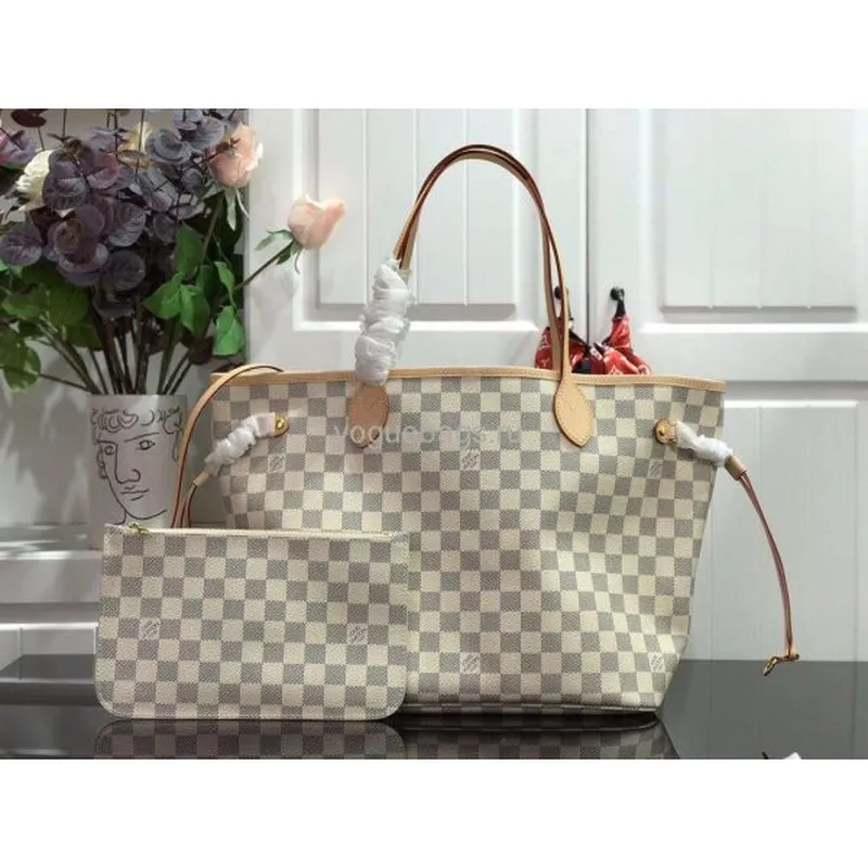 LV N41361 Louis Vuitton Neverfull MM Damier Azur N41605 Taška Béžová