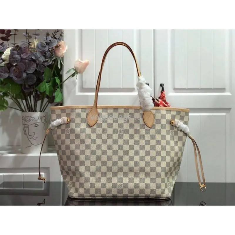 LV N41361 Louis Vuitton Neverfull MM Damier Azur N41605 Taška Béžová