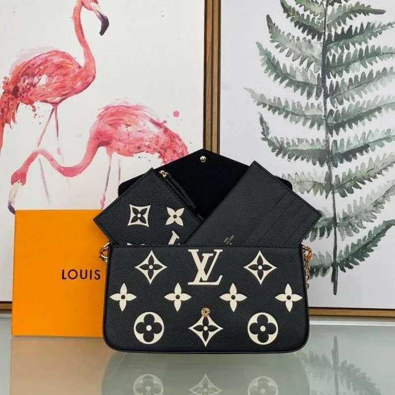 LV M69977 Louis Vuitton M80482 Hra na Felicie Pochette Taška Černá a Béžová