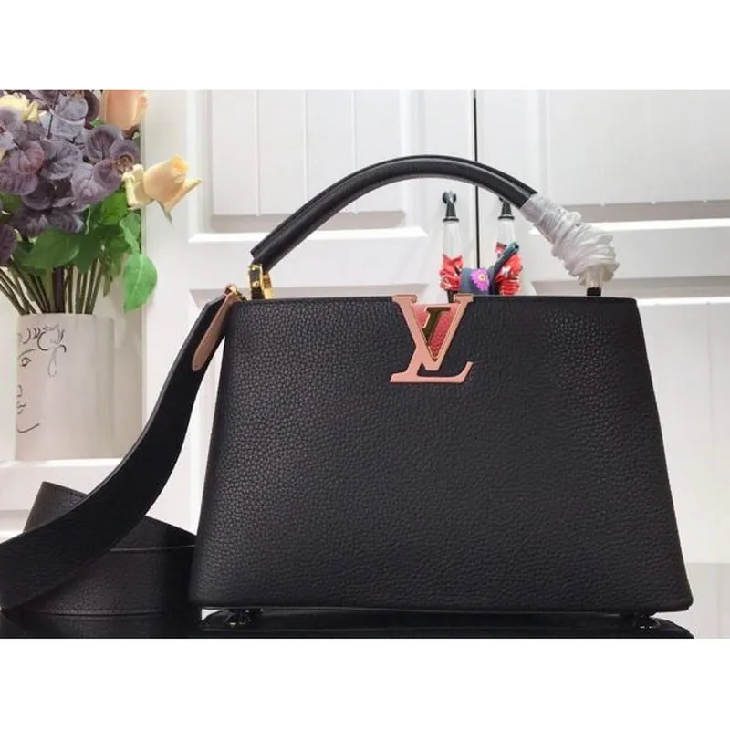 LV M48865 Louis Vuitton Capucines MM Kabelka Černá Červená