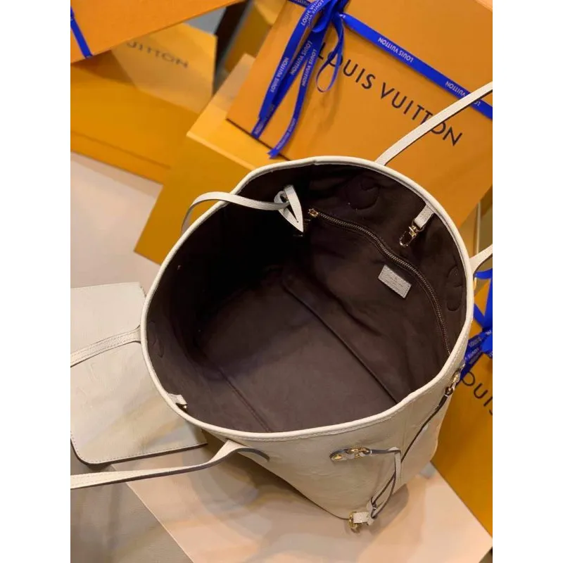 LV M45684 Louis Vuitton Neverfull MM M45686 Taška z embosované hovězí kůže