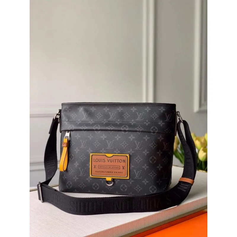LV M45217 Louis Vuitton Gaston Labels Besace Zippee Střední messenger taška Černá