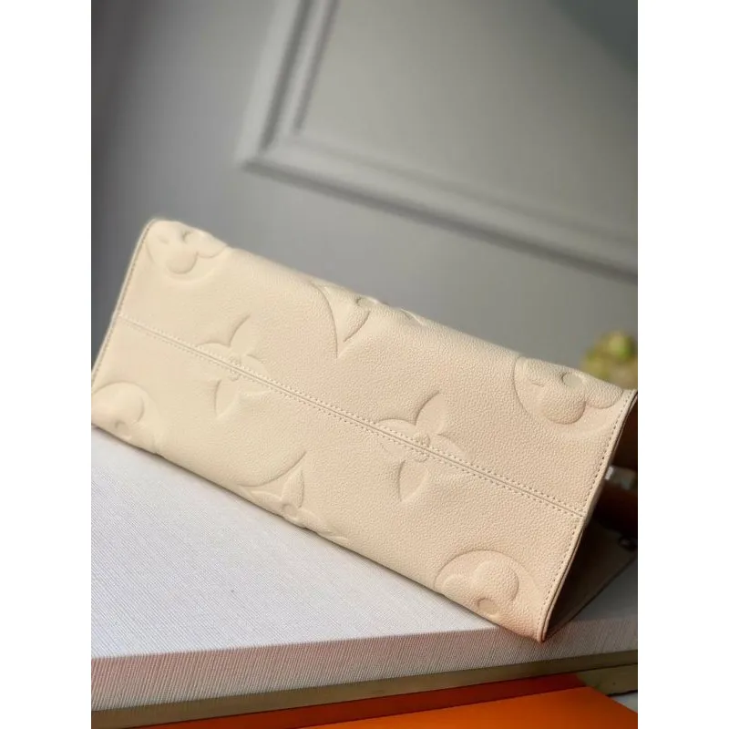 LV M45040 Louis Vuitton Onthego Giant Monogram Kožená střední taška krémová