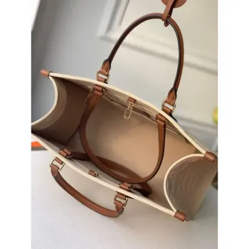 LV M45040 Louis Vuitton Onthego Giant Monogram Kožená střední taška krémová