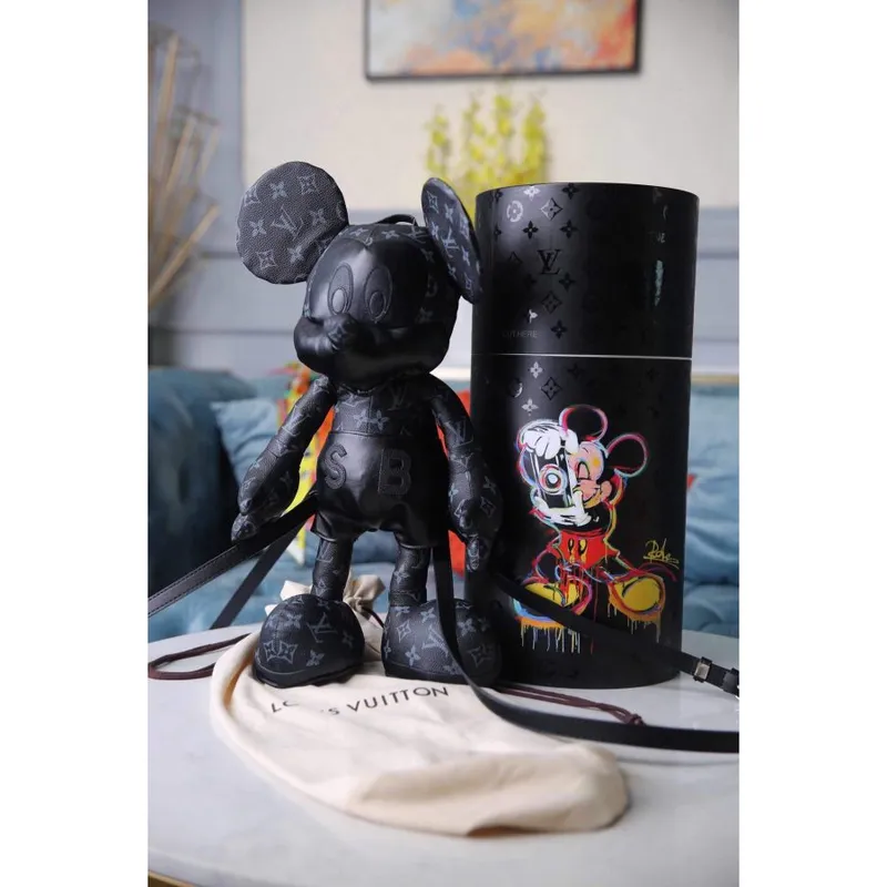 LV Louis Vuitton X Mickey Mouse Plyšová taška Monogram Černá