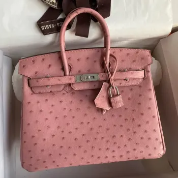 Hermes Birkin 25 Retourne Ručně vyráběná taška v kůži pštrosa Terre Cuite