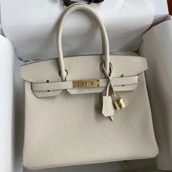 Hermes Birkin 30 Retourne Ručně vyráběná taška v kůži Clemence v odstínu Craie