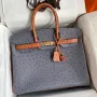 Hermes HSS Birkin 35 Bicolor Taška v Gris Agate a zlaté pštrosí kůži