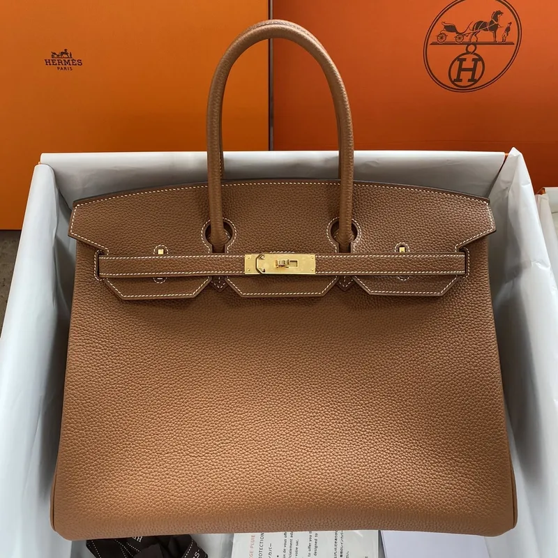 Hermes Birkin 35 Retourne Ručně Vyrobená Taška V Zlaté Kůže Clemence