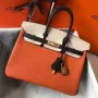 Hermes Tri Color Birkin 25cm Taška v oranžové/bílé/černé kůži Clemence