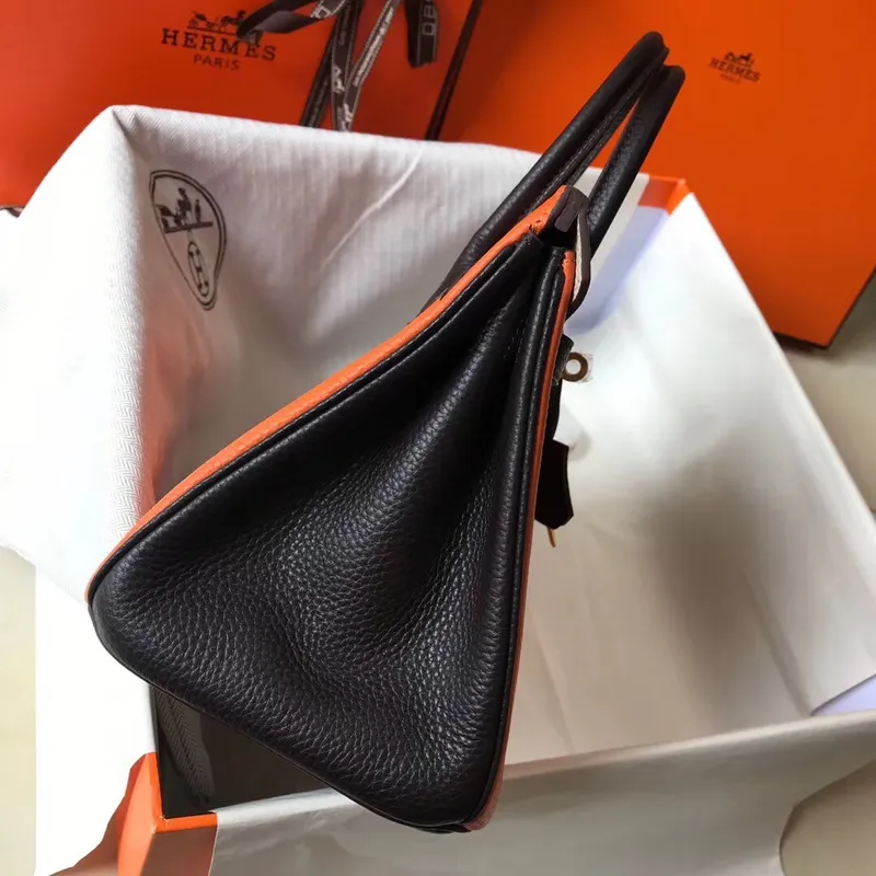 Hermes Tri Color Birkin 25cm Taška v oranžové/bílé/černé kůži Clemence