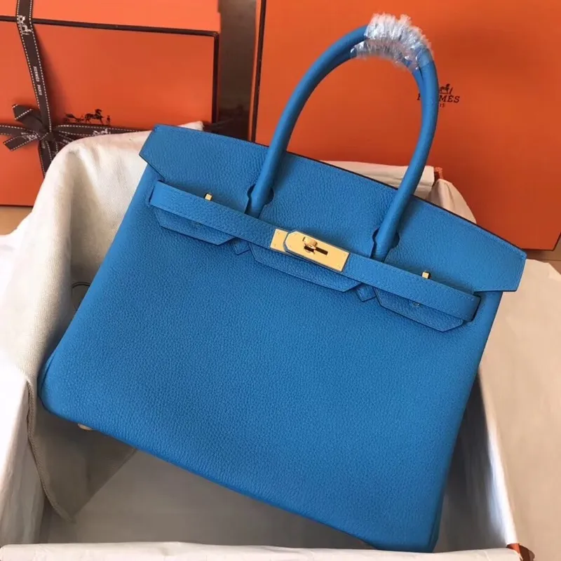 Hermes Blue Zanzibar Birkin 30cm Clemence Ručně vyráběná taška