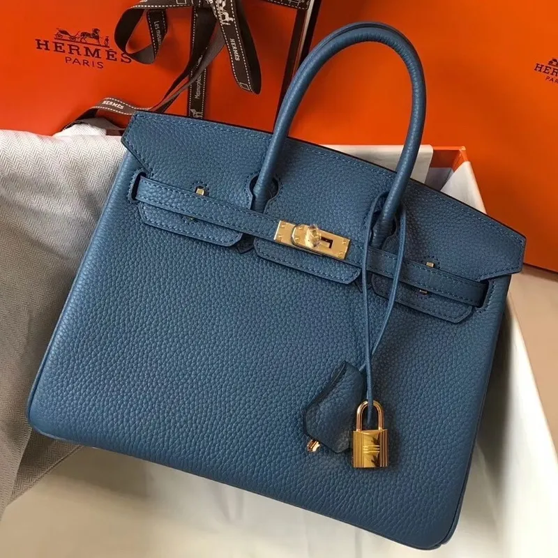 Hermes Birkin 25cm Taška v modré agátové kůži Clemence