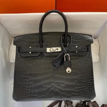 Hermes Black Birkin 25cm Matná Kůže Aligátora Krokodýlí Taška