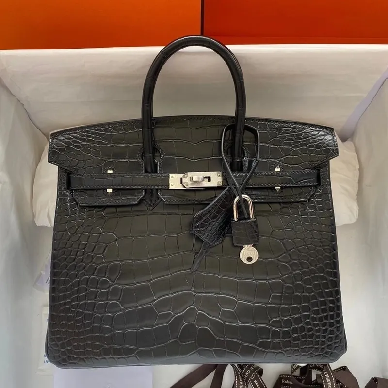 Hermes Black Birkin 25cm Matná Kůže Aligátora Krokodýlí Taška