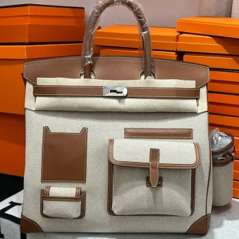 Hermes HAC Cargo Birkin 40 Ručně vyráběná taška v plátně s zlatou kůží