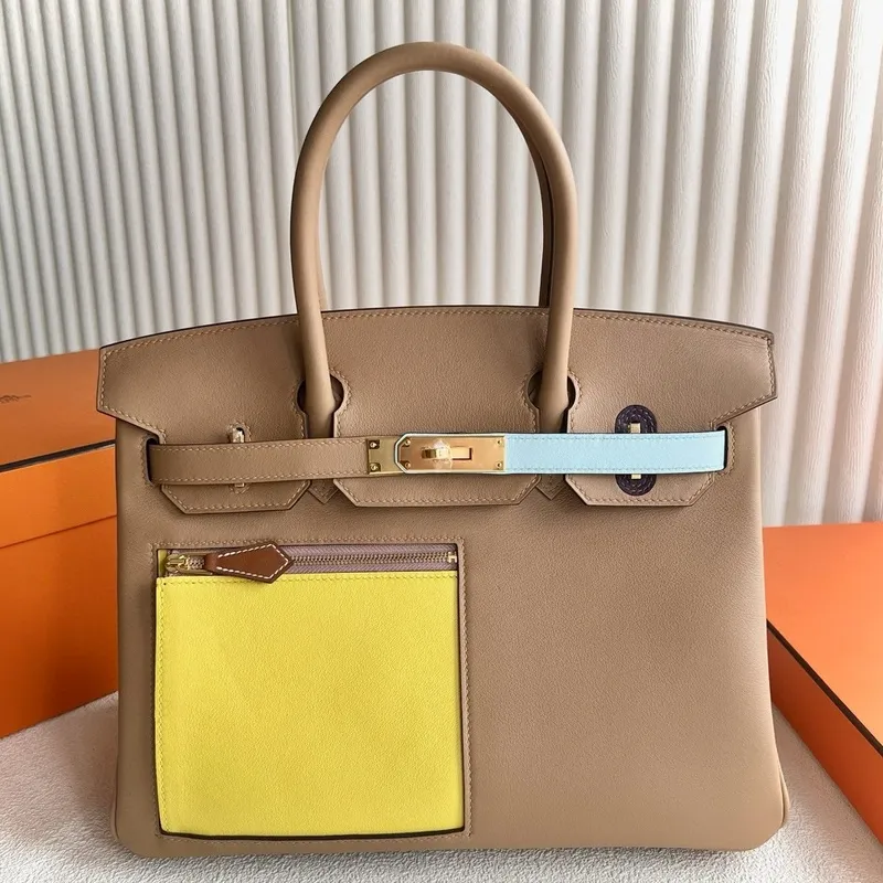 Hermes Colormatic Birkin 30 Taška v Chai, Žluté a Modré Swift Kůži