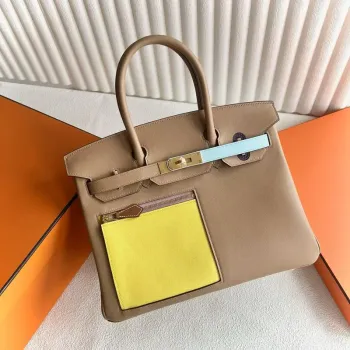 Hermes Colormatic Birkin 30 Taška v Chai, Žluté a Modré Swift Kůži