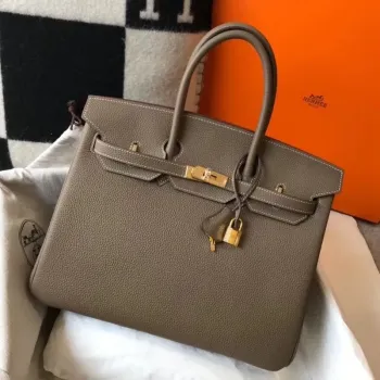 Hermes Taupe Clemence Birkin 35cm Taška