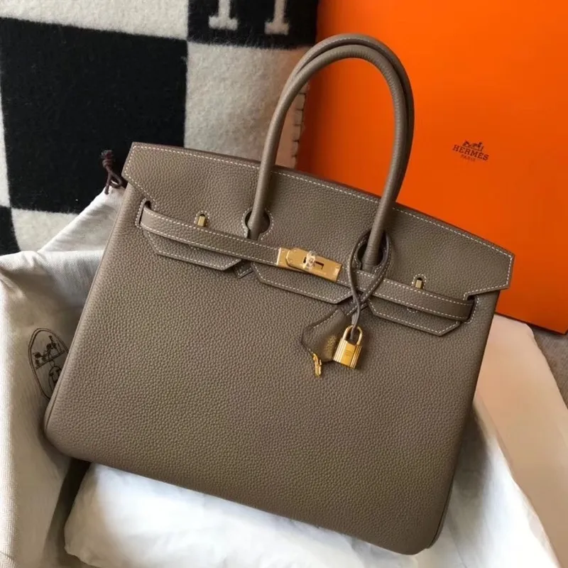 Hermes Taupe Clemence Birkin 35cm Taška