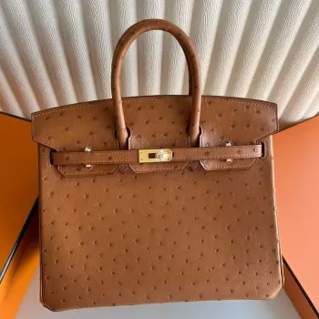 Hermes Birkin 25 Retourne Ručně vyráběná taška z zlaté pštrosí kůže
