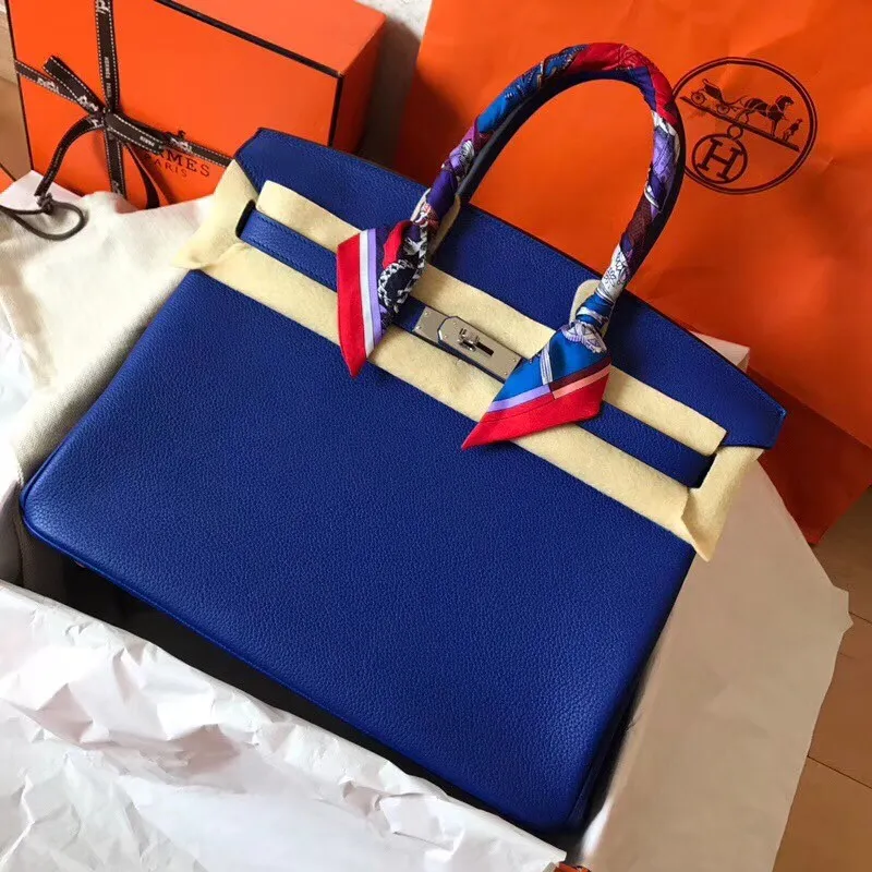 Hermes Blue Electric Birkin 35cm Clemence Ručně vyrobená taška