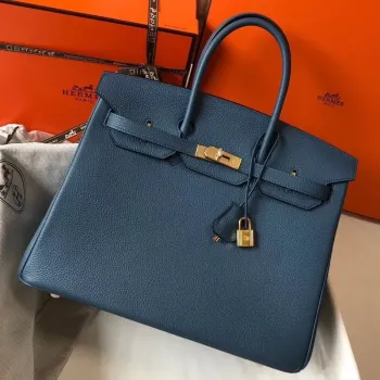 Hermès modrý achát Clemence Birkin taška 35 cm