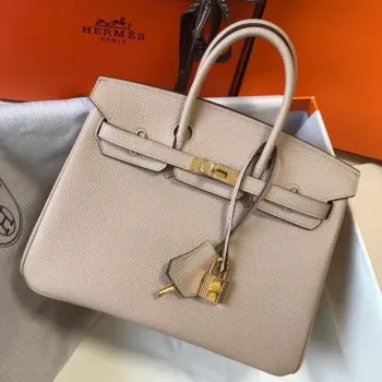 Hermes Birkin 25cm Taška z kůže Clemence v barvě Argile
