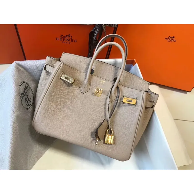 Hermes Birkin 25cm Taška z kůže Clemence v barvě Argile