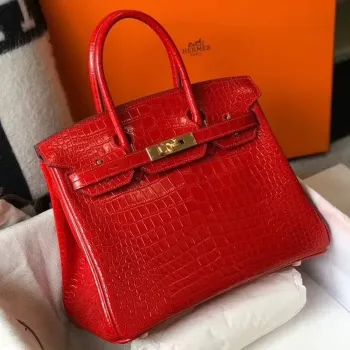 Hermes Birkin 30cm Taška v červené embosované krokodýlí kůži