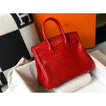 Hermes Birkin 30cm Taška v červené embosované krokodýlí kůži