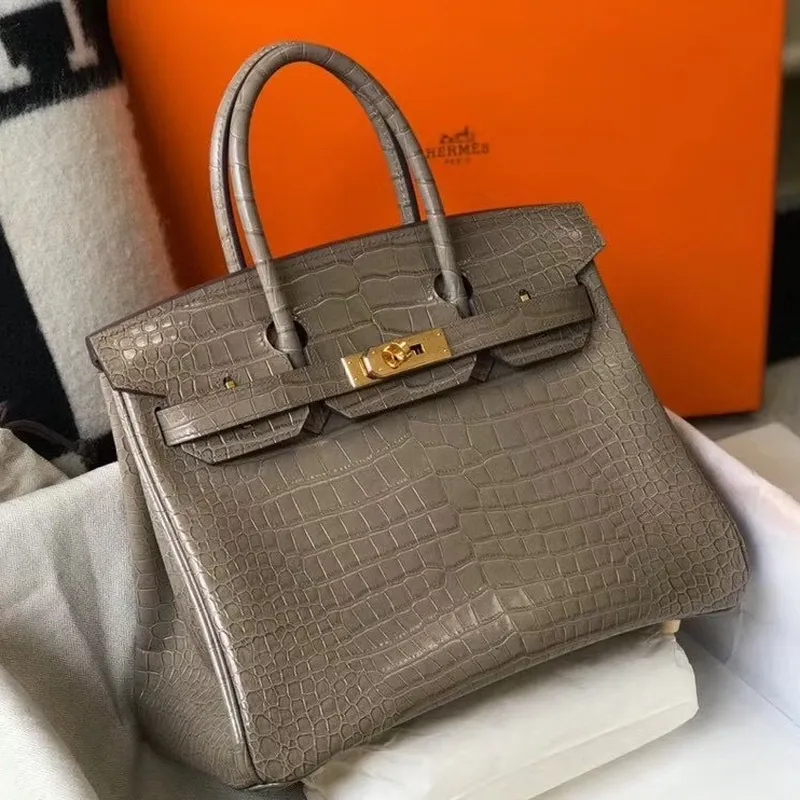 Taška Hermes Birkin 30 cm v taupe embosované krokodýlí kůži