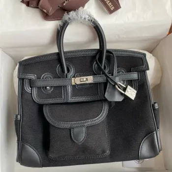 Hermès Birkin Cargo 25 — Černé plátno a kůže Swift