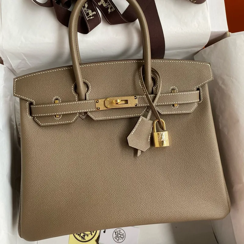 Hermes Birkin 35 Retourne Ručně vyráběná taška v taupe Epsom telecí kůži