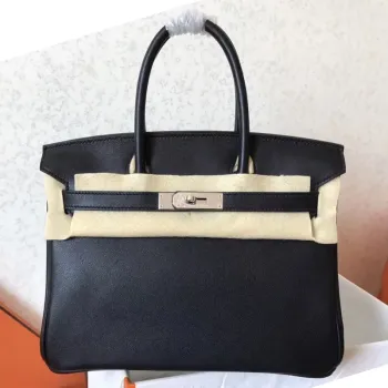 Hermès Černá Birkin 30cm Swift Ručně vyrobená taška