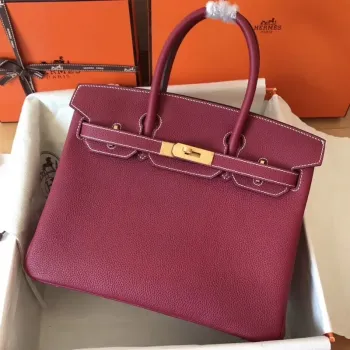 Hermes Ruby Birkin 30cm Clemence Ručně vyráběná taška