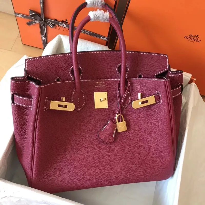 Hermes Ruby Birkin 30cm Clemence Ručně vyráběná taška