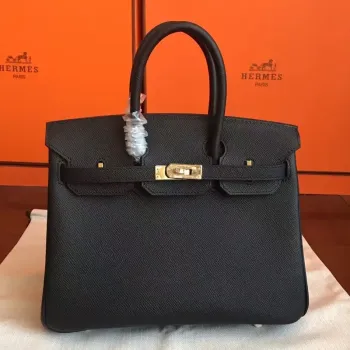 Hermès Černá Birkin 25cm Epsom Ručně vyráběná taška