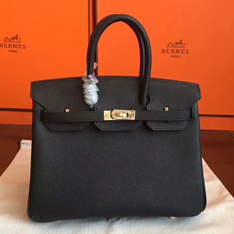 Hermès Černá Birkin 25cm Epsom Ručně vyráběná taška