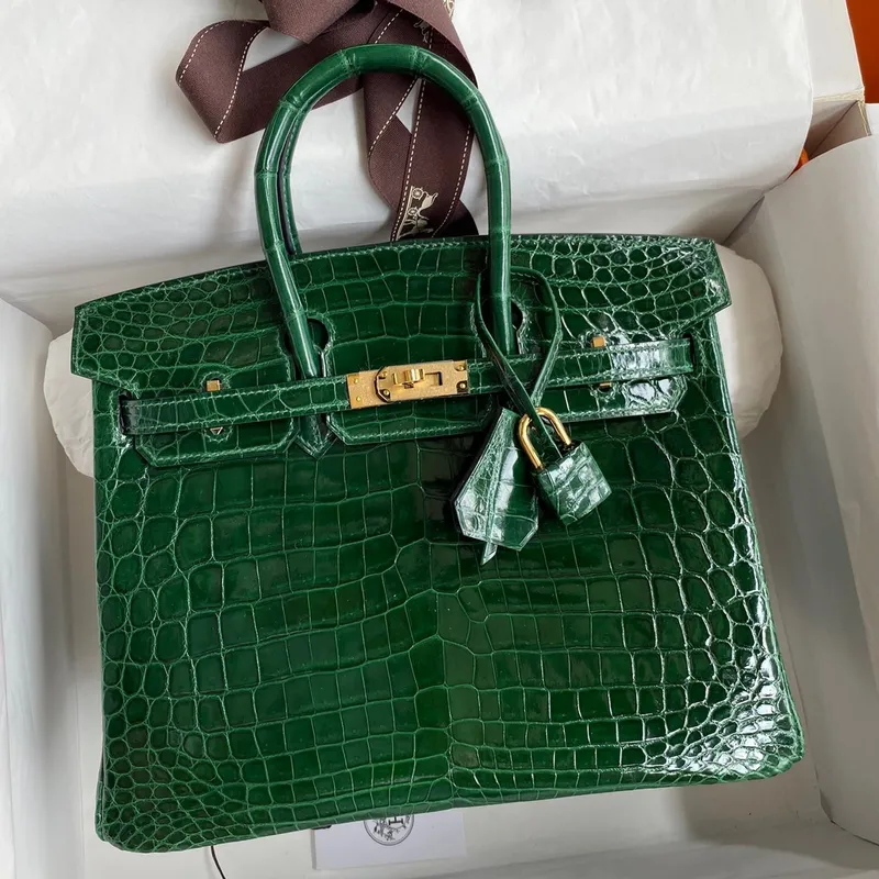 Hermes Birkin 25 Ručně vyráběná taška v malachitové krokodýlí kůži Niloticus s lesklým povrchem