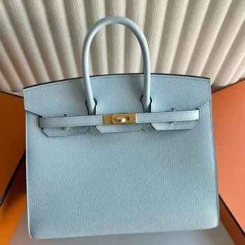 Hermes Birkin 25 Sellier Ručně vyráběná taška v modré Brume Epsom telecí kůži