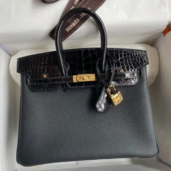Hermes Touch Birkin 25 taška v černé Togo a lesklé aligátorové kůži