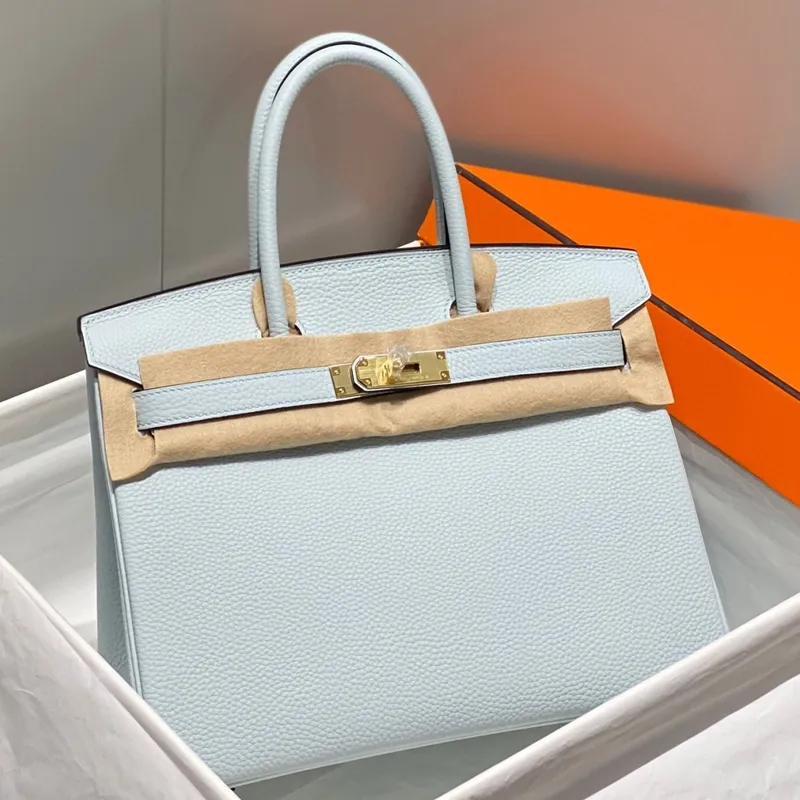 Hermes Birkin 30cm Taška v modré Brume z kůže Clemence GHW