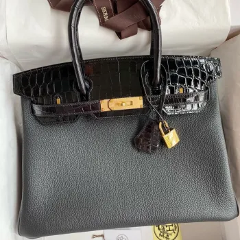 Hermes Touch Birkin 30 Taška v černé kůži Clemence a lesklé kůže nilotského krokodýla