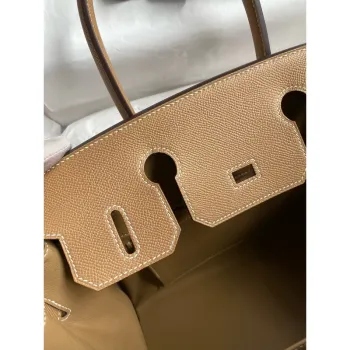 Hermes Birkin 30 Ručně vyráběná taška z plátna a kůže Epsom v barvě chai