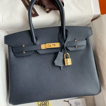 Hermes Birkin 35 Retourne Ručně vyráběná taška v modré nuit Epsom telecí kůži