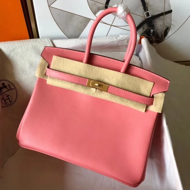 Hermes Růžová rtěnka Birkin 25cm Swift Ručně vyrobená taška