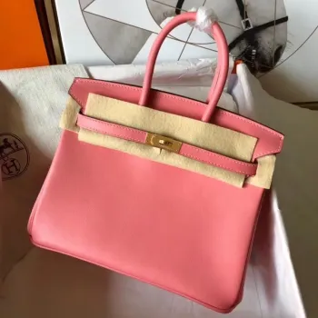 Hermes Růžová rtěnka Birkin 25cm Swift Ručně vyrobená taška